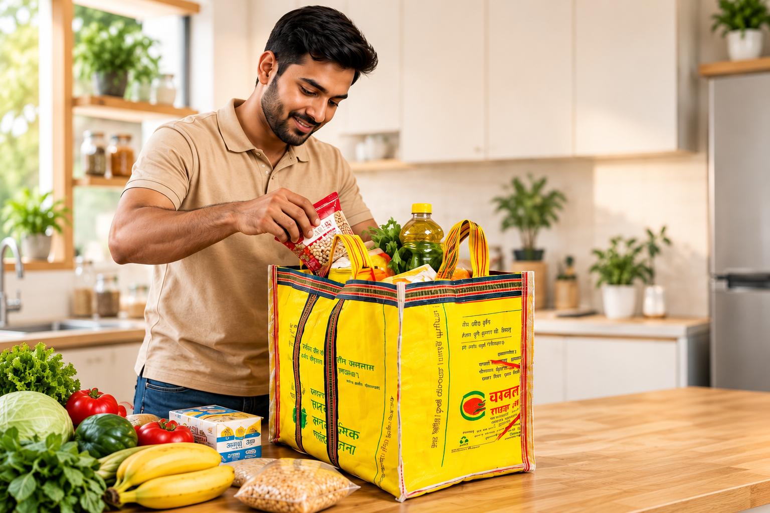 Fresh groceries and happy kitchen