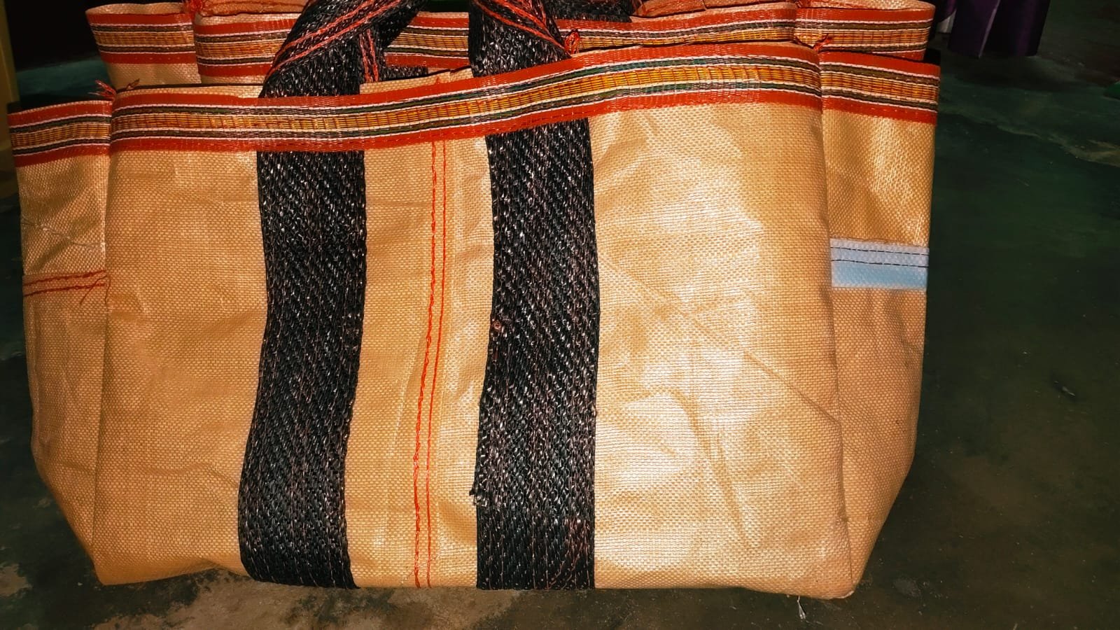 Reinforced Woven Utility Bag with Black Handles